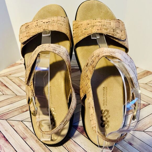 SAS Nudu Heel Strap Sandal Golden Cork Women 9.5 W Gold Metallic Comfort USA - Picture 4 of 9